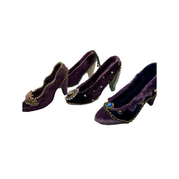 Miniature Purple High Heel Velvet Shoes With Sparkle Decoration - Picture 1 of 5